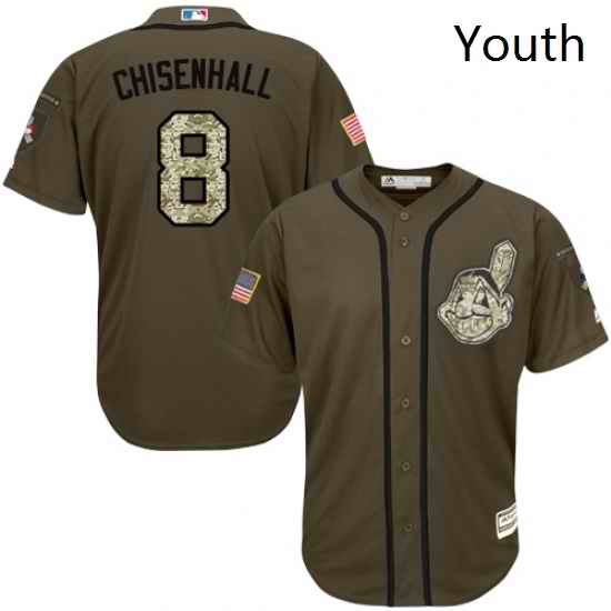 Youth Majestic Cleveland Indians 8 Lonnie Chisenhall Authentic Green Salute to Service MLB Jersey